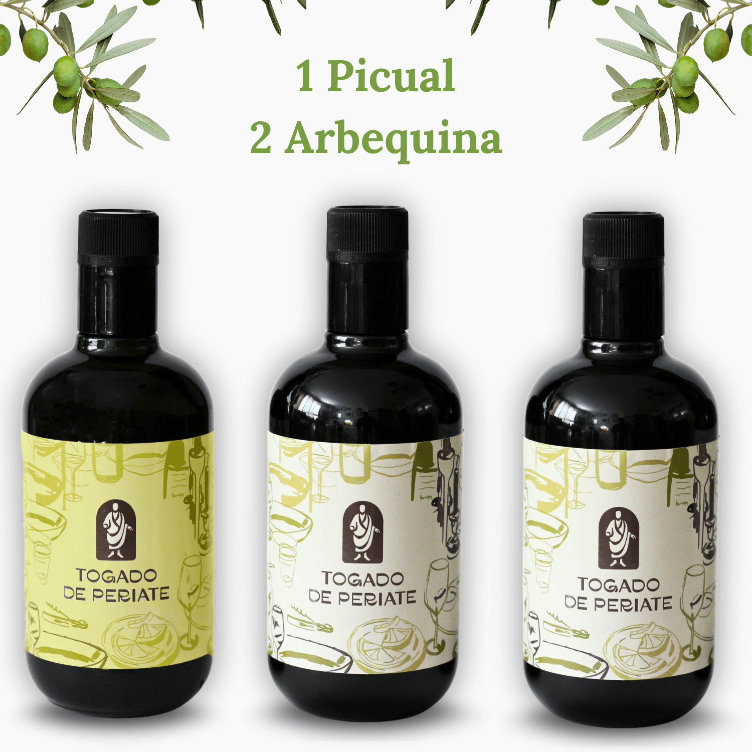Pack 3 Botellas Aceite de oliva virgen extra 1 Picual - 2 Arbequina 500ml