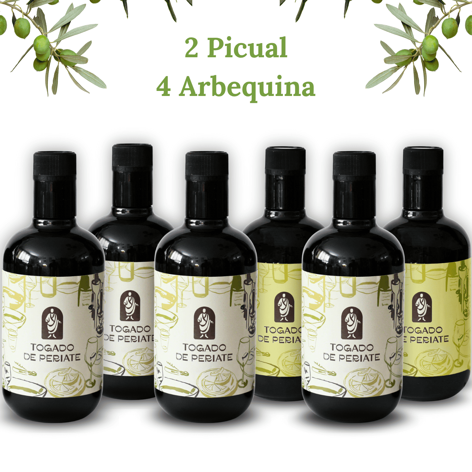 Pack 6 Botellas Aceite de oliva virgen extra 2 Picual - 4 Arbequina 500ml