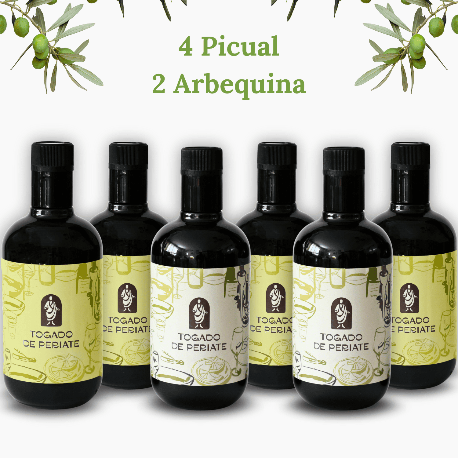 Pack 6 Botellas Aceite de oliva virgen extra 4 Picual - 2 Arbequina 500ml